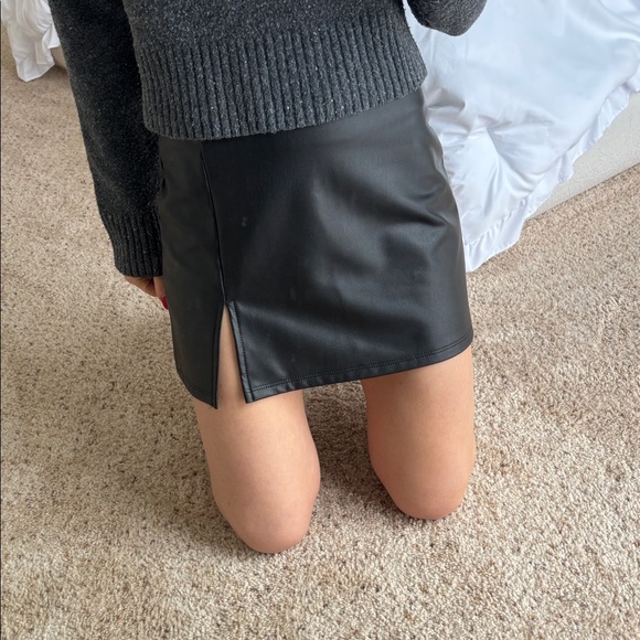 Altar'd State Black Leather mini skirt with slit - Picture 1 of 6